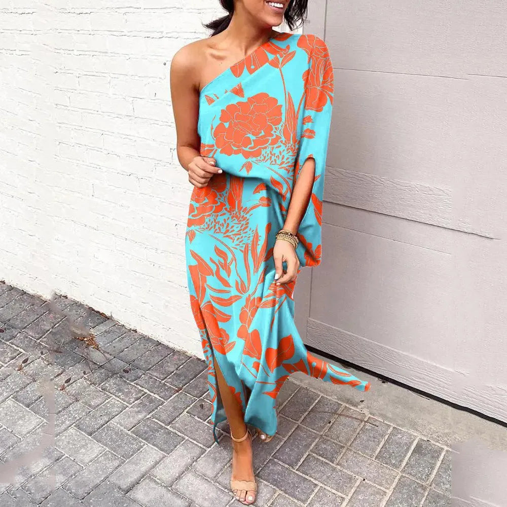Dress with Diagonal Shoulder Line - Mila-Turquoise-S-Nora Luxe