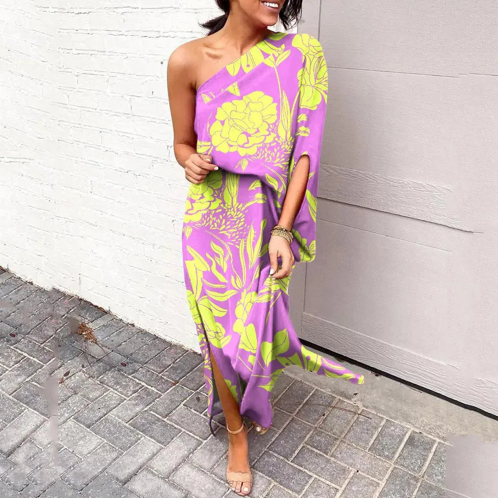 Dress with Diagonal Shoulder Line - Mila-Purple-S-Nora Luxe