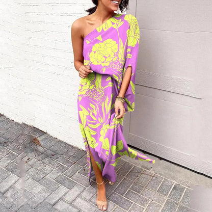Dress with Diagonal Shoulder Line - Mila-Purple-S-Nora Luxe