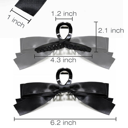 Large Satin Bow Clips-1 Piece Black + 1 Piece White-Nora Luxe