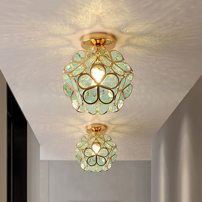 Artistic Glass Ceiling Lamp with Flower Pattern - FlowerHall-Green-D7.87 × H9.84 in-Nora Luxe