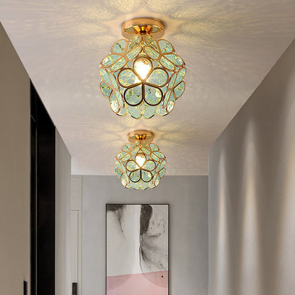 Artistic Glass Ceiling Lamp with Flower Pattern - FlowerHall-Green-D7.87 × H9.84 in-Nora Luxe