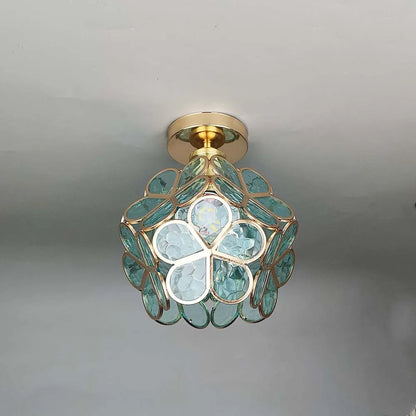Artistic Glass Ceiling Lamp with Flower Pattern - FlowerHall-Green-D7.87 × H9.84 in-Nora Luxe