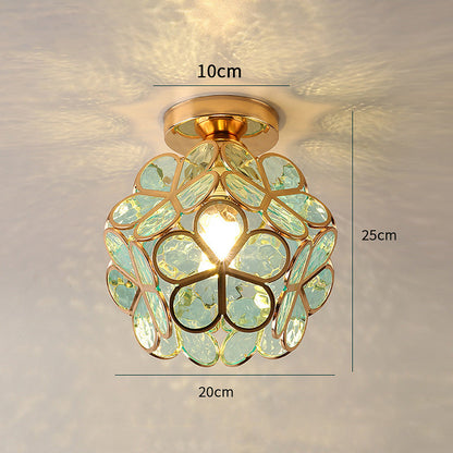 Artistic Glass Ceiling Lamp with Flower Pattern - FlowerHall-Green-D7.87 × H9.84 in-Nora Luxe