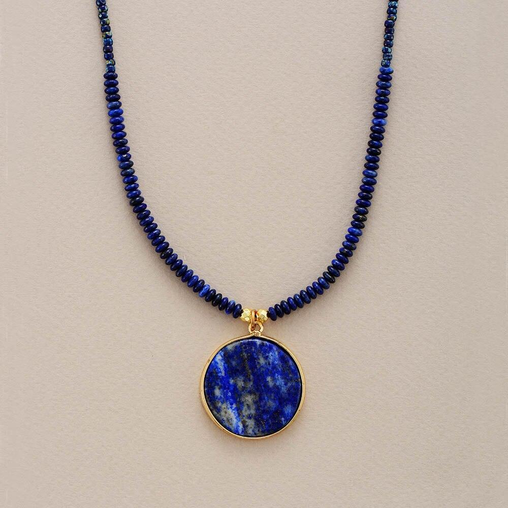 Blue Gemstone Circle Pendant - Pexav