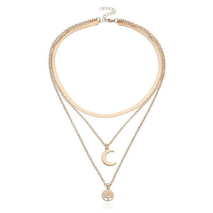 Tree of Life & Half Moon Multilayer Necklace - Selestina-Gold-Nora Luxe