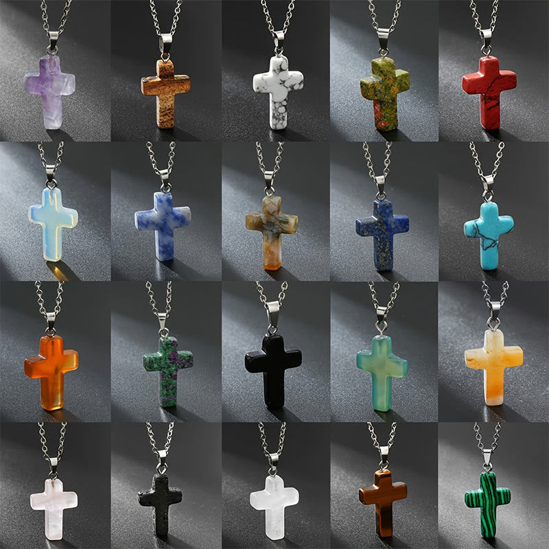 Beautiful Cross Gemstone Pendant Necklace - Pexav