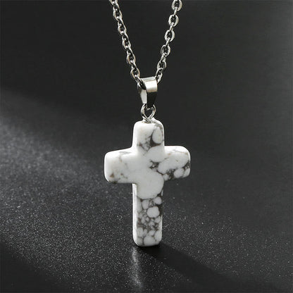 Necklace with Cross of Natural Gemstones - Seraphina-Howliet-Nora Luxe
