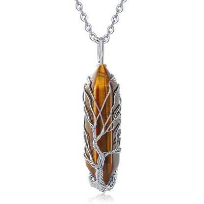 Stylish Crystal with Tree of Life Gemstone Necklace - Elara-Tiger's eye-Nora Luxe
