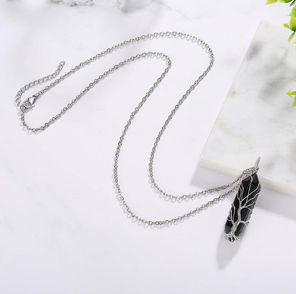 Stylish Crystal with Tree of Life Gemstone Necklace - Elara-Green Aventurine-Nora Luxe