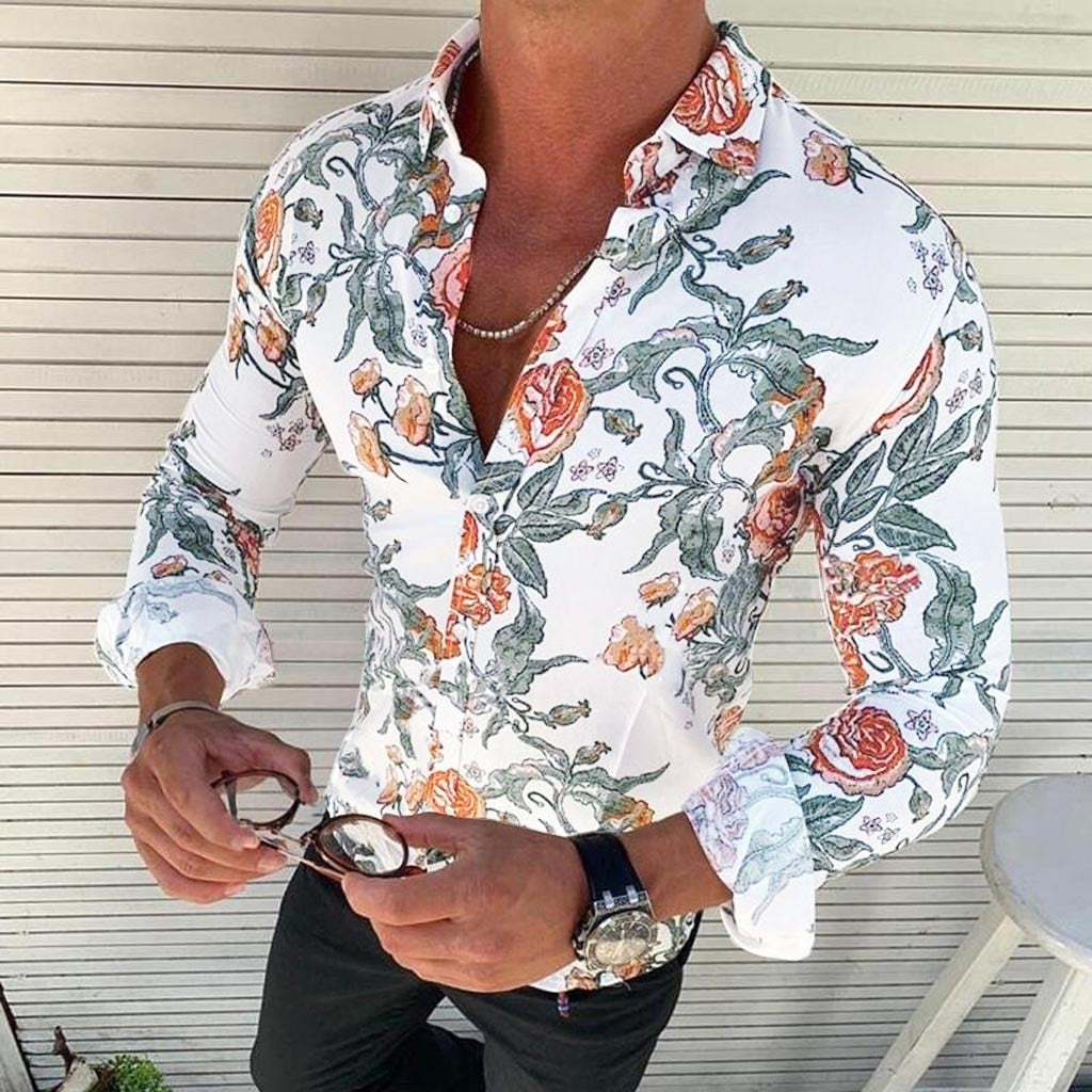 Slim Fit Men's Long Sleeve Floral Shirt