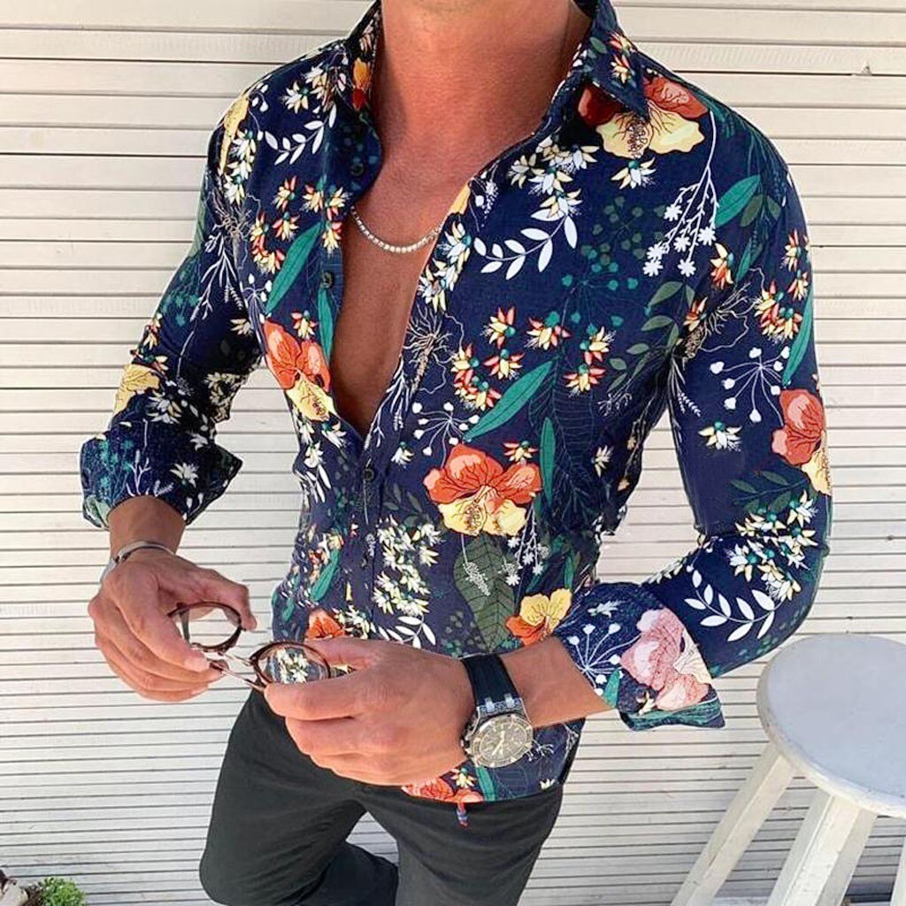 Slim Fit Men's Long Sleeve Floral Shirt