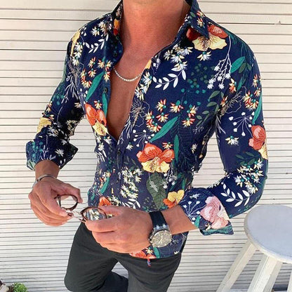 Slim Fit Men's Long Sleeve Floral Shirt