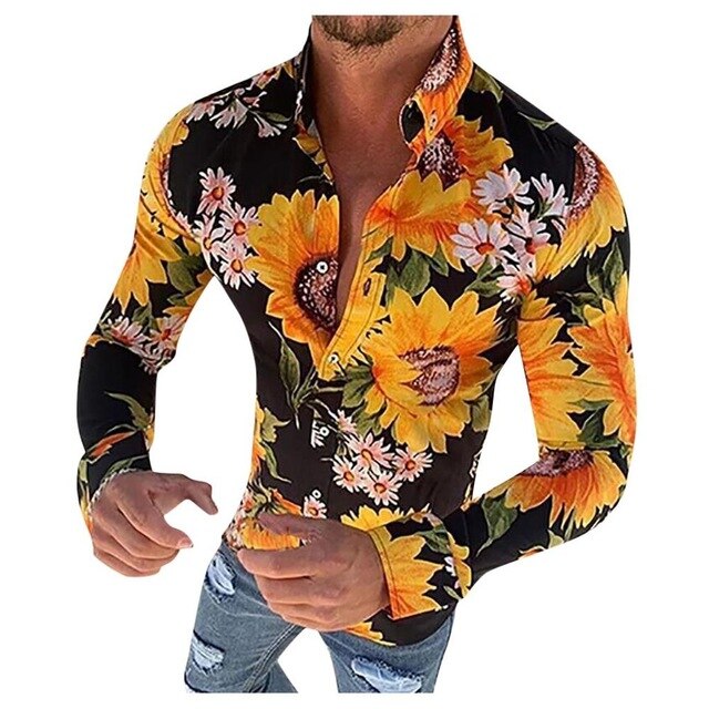 Slim Fit Men's Long Sleeve Floral Shirt