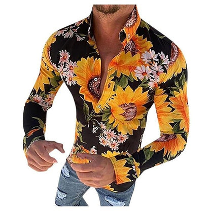 Slim Fit Men's Long Sleeve Floral Shirt