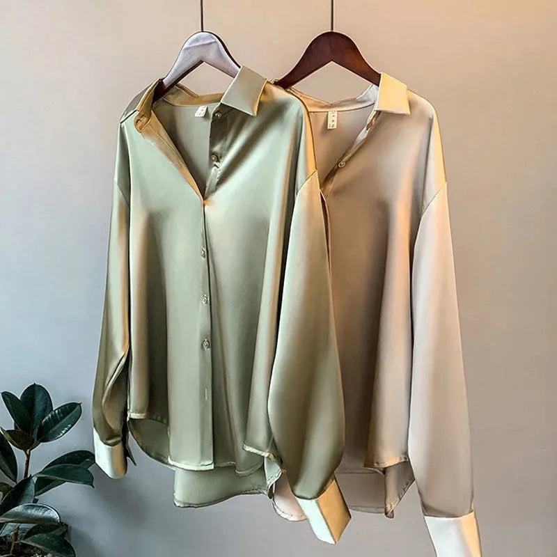 Ladies Silk Button Down Shirt - Olytrend