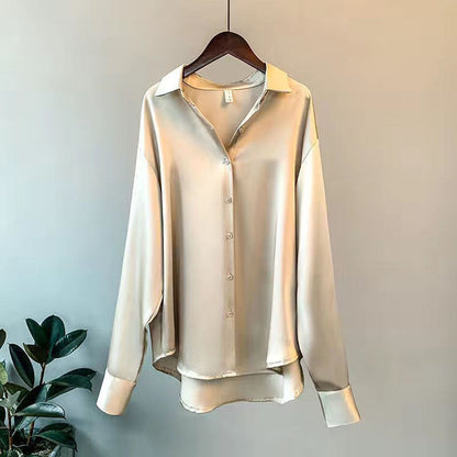 Silky Button Down Long Sleeve Women's Blouse - Olytrend