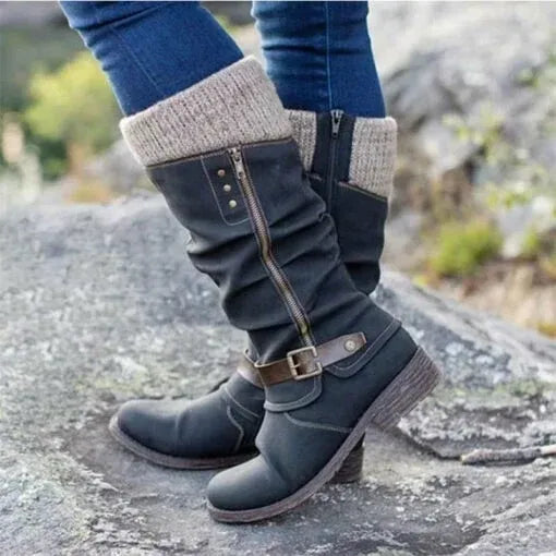 Low Heel Ankle Boots With Side Zip - Olytrend