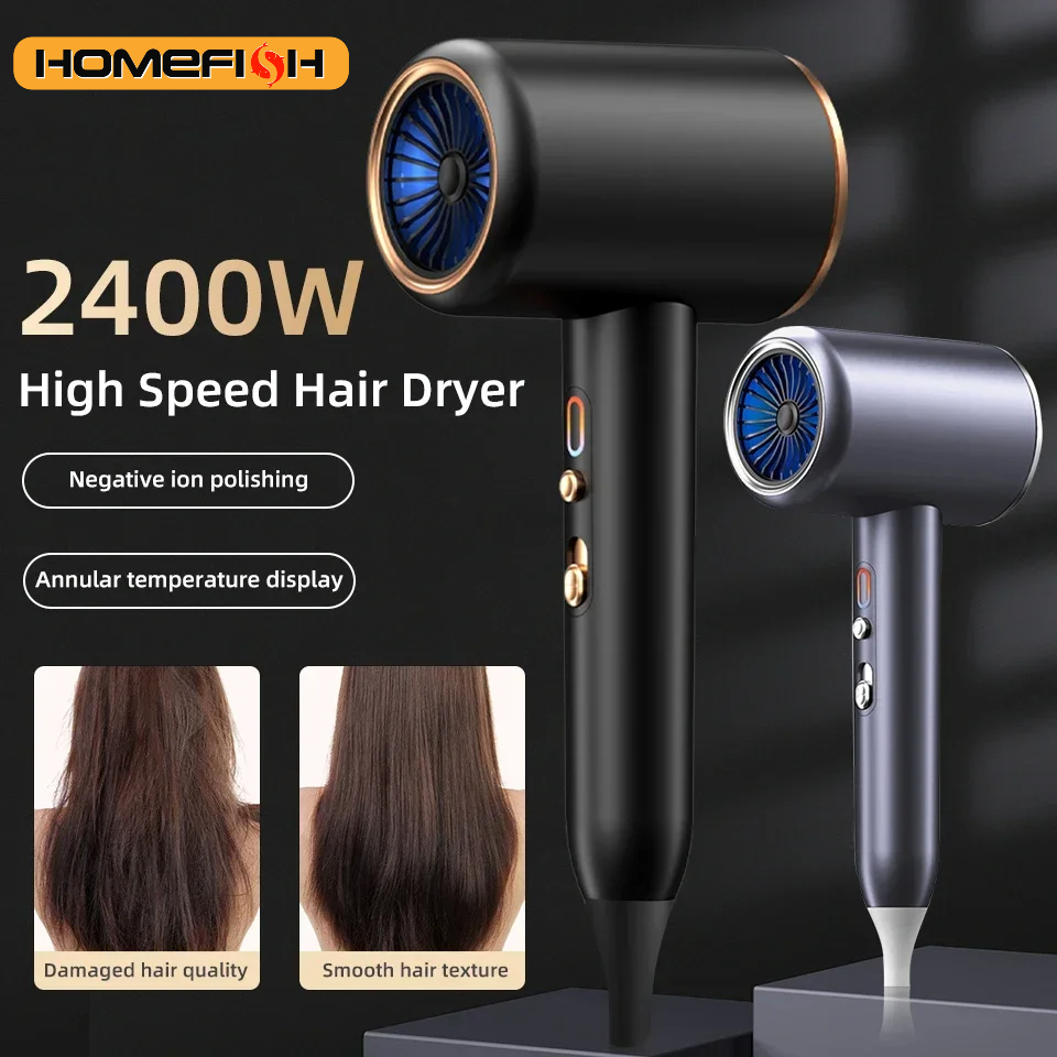 PROFESSIONAL HAIRDRYER 2400W WITH COLD AND HOT AIR - NEGATIVE IONS - POWERFUL HAIR DRYER FOR SALON RESULTS-Black-Nora Luxe