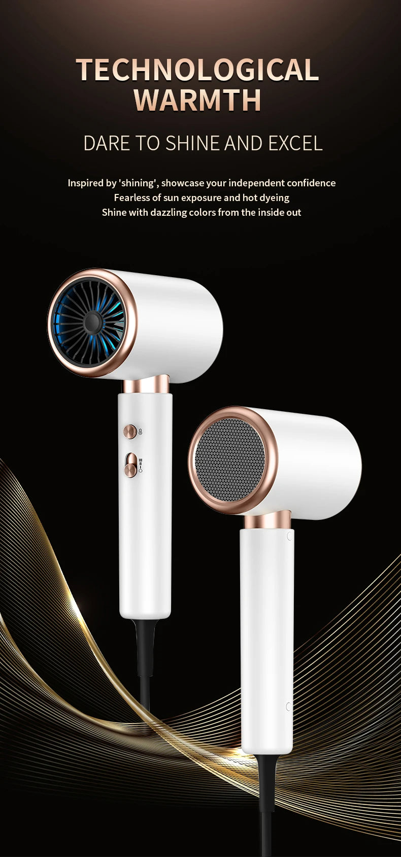 PROFESSIONAL HAIRDRYER 2400W WITH COLD AND HOT AIR - NEGATIVE IONS - POWERFUL HAIR DRYER FOR SALON RESULTS-Black-Nora Luxe