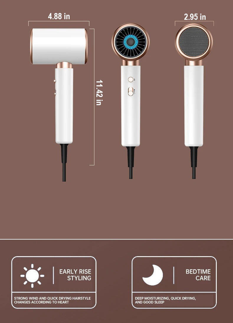 PROFESSIONAL HAIRDRYER 2400W WITH COLD AND HOT AIR - NEGATIVE IONS - POWERFUL HAIR DRYER FOR SALON RESULTS-Black-Nora Luxe