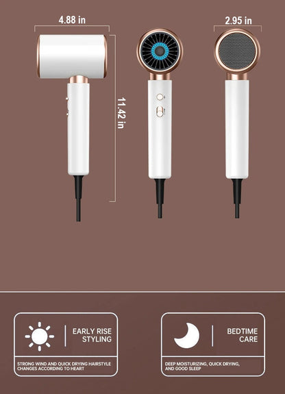 PROFESSIONAL HAIRDRYER 2400W WITH COLD AND HOT AIR - NEGATIVE IONS - POWERFUL HAIR DRYER FOR SALON RESULTS-Black-Nora Luxe