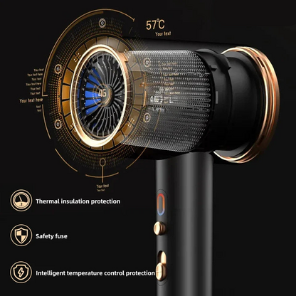 PROFESSIONAL HAIRDRYER 2400W WITH COLD AND HOT AIR - NEGATIVE IONS - POWERFUL HAIR DRYER FOR SALON RESULTS-Black-Nora Luxe