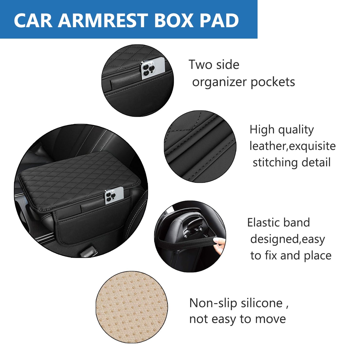PU Leather Car Armrest Mat-Black-Nora Luxe