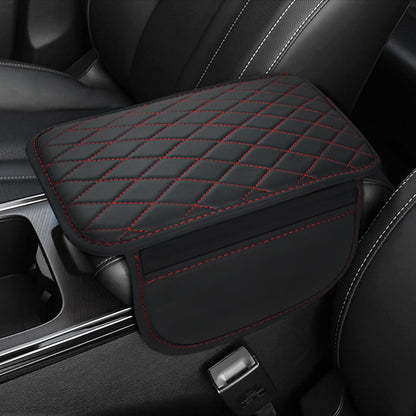 PU Leather Car Armrest Mat-Black with Red Lines-Nora Luxe