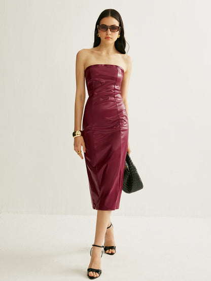 Sleek Off Shoulder PU Mini Dress