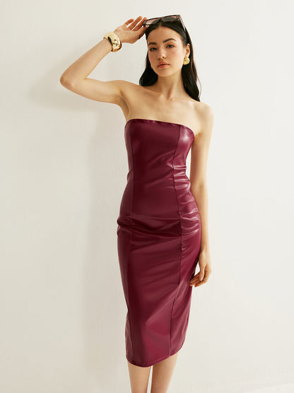 Sleek Off Shoulder PU Mini Dress