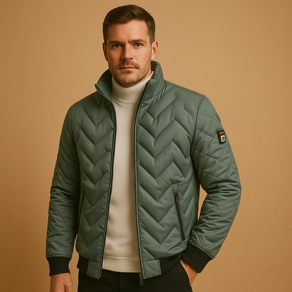Men’s quilted puffer jacket with a classic design, warm fit, and practical pockets for everyday wear in cold weather.