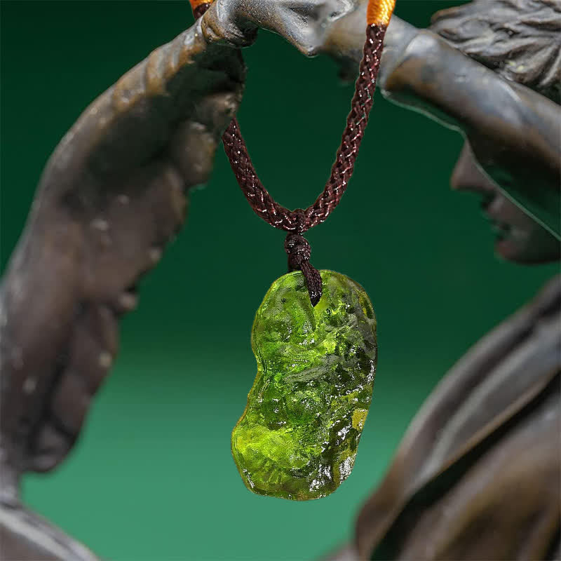 Natural Green Stone Crystal Pendant Necklace - Pexav