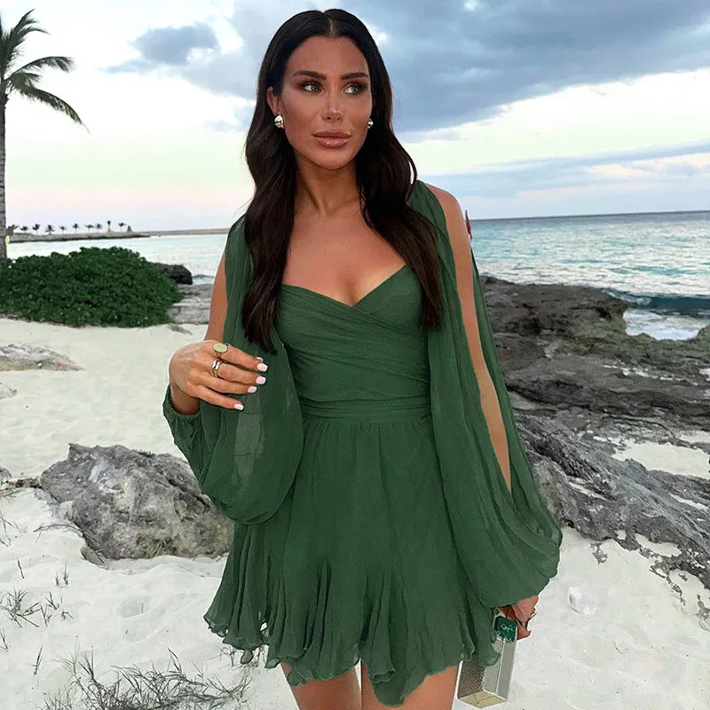Women's Cute Off Shoulder Mini Dress with Puffy Sleeves