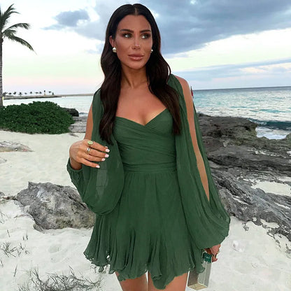 Women's Cute Off Shoulder Mini Dress with Puffy Sleeves