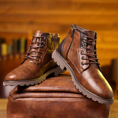 Men's Black Genuine Leather Zip Boots