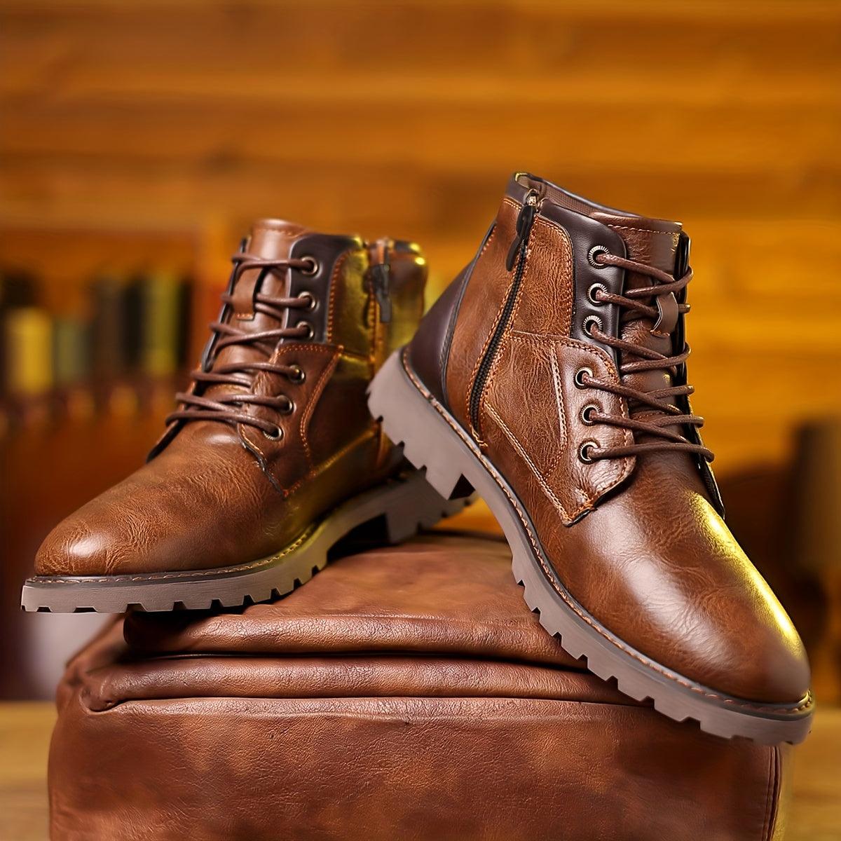 Men's Genuine Leather Lace Up Ankle Boots
