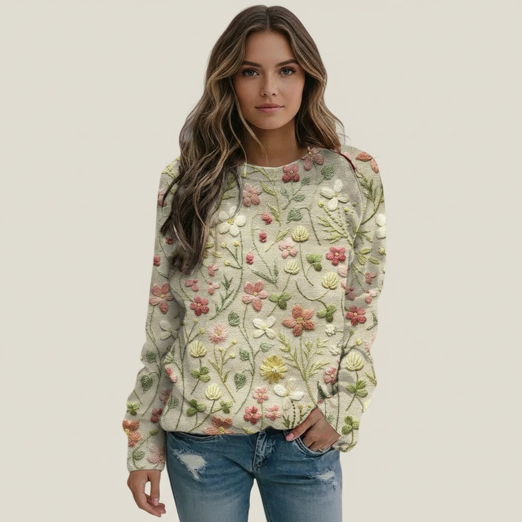 Classic Women's Flower Pattern Sweater - Olytrend
