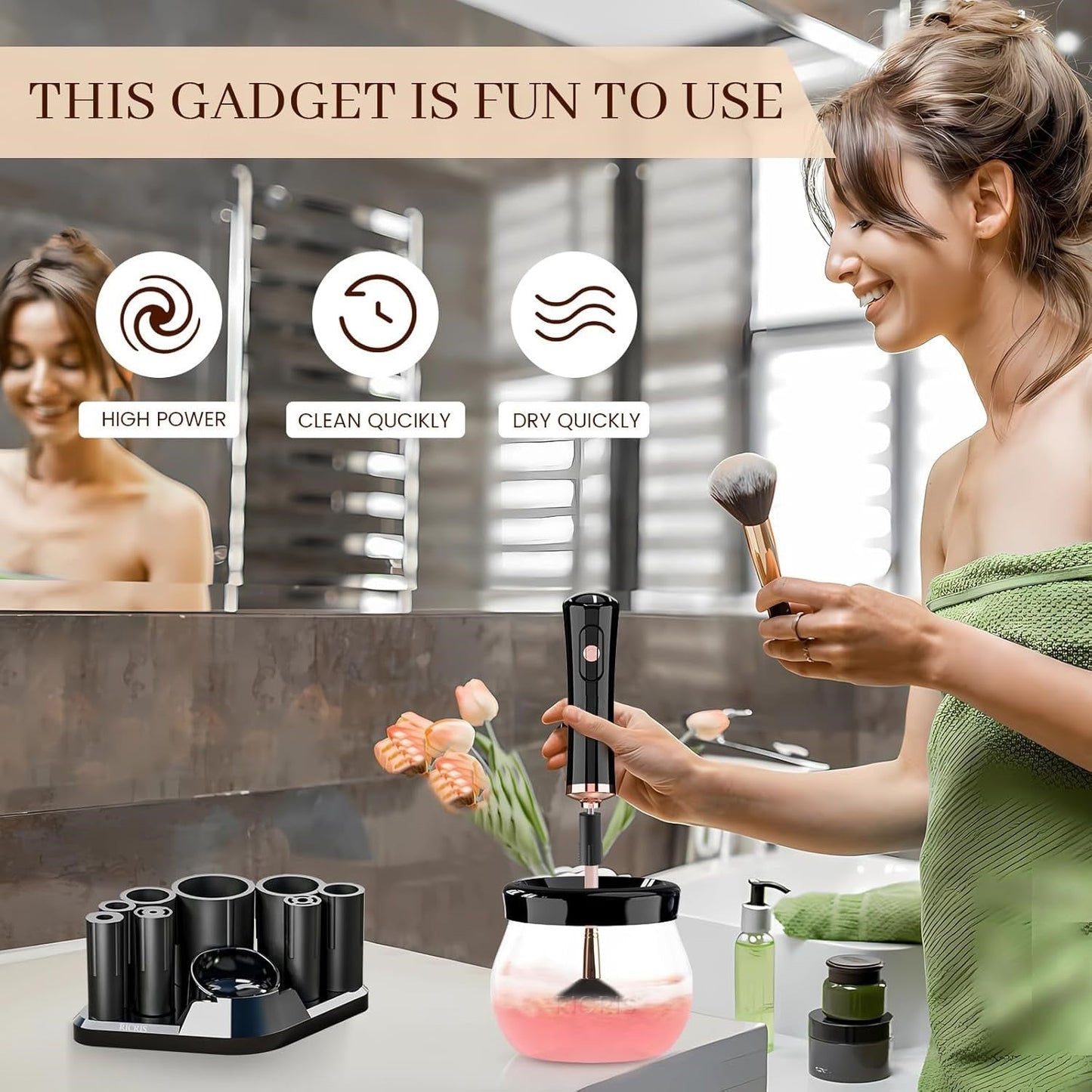 Quick Drying Electric Makeup Brush Cleaner – Clean & Ready to Use Immediately!-Black-Nora Luxe