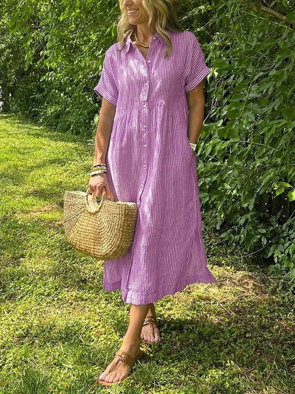 Image of Raegan | Women's Button-Down Striped Midi Dress