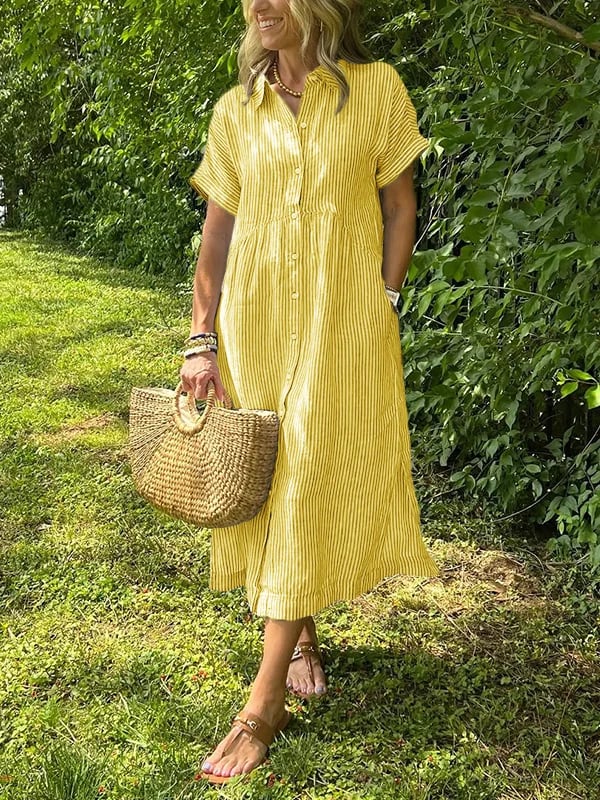 Image of Raegan | Women's Button-Down Striped Midi Dress