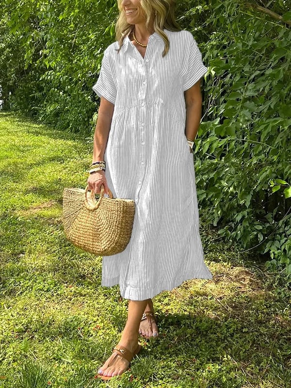 Image of Raegan | Women's Button-Down Striped Midi Dress