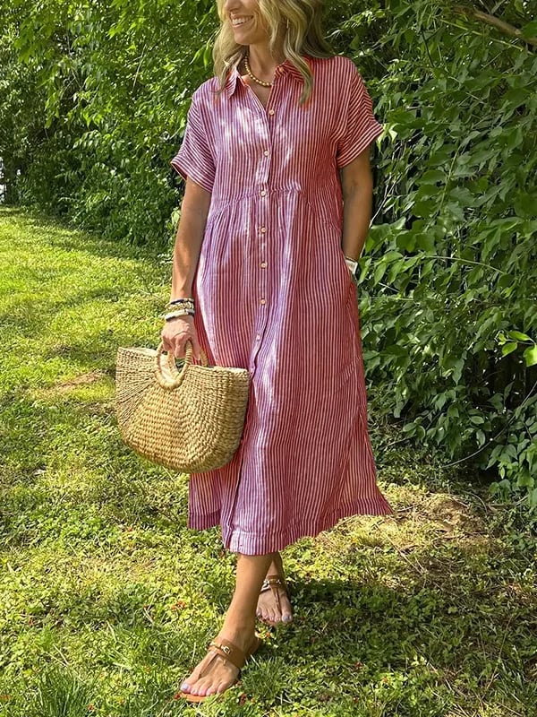 Image of Raegan | Women's Button-Down Striped Midi Dress