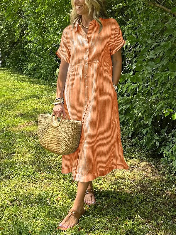Image of Raegan | Women's Button-Down Striped Midi Dress