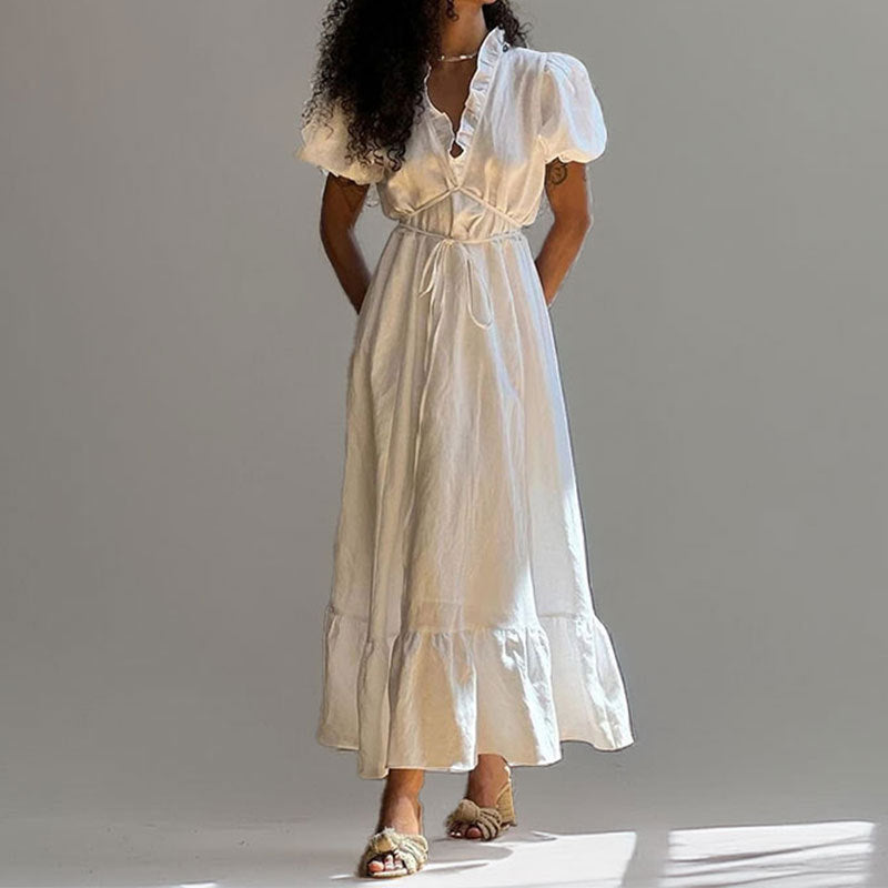 Floral V-Neck A-Line Long Maxi Dress - Olytrend