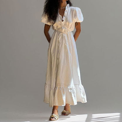 Floral V-Neck A-Line Long Maxi Dress - Olytrend