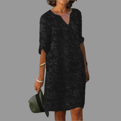 Feminine Knee Length Dress with Floral Pattern