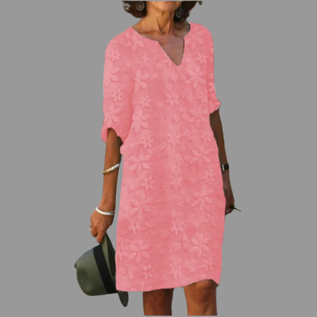 Feminine Knee Length Dress with Floral Pattern