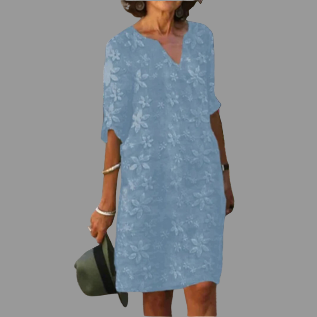 Feminine Knee Length Dress with Floral Pattern