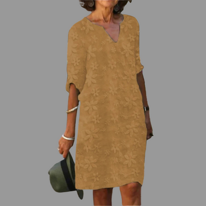 Feminine Knee Length Dress with Floral Pattern